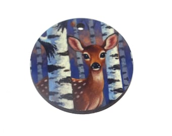 Wooden Two Sided Deer Pendant Handmade 30mm MM7-1