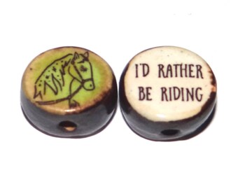 1 Ceramic Horse Double Sided Quote Bead Porcelain Handmade 15mm BB5-4