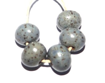Ceramic Grey Blue Spotty Speckled Bead Set Handmade 13mm
