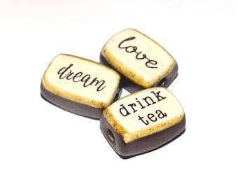 Ceramic Quote Bead Trio Porcelain Handmade 18mm CC3-2