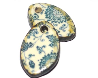 Ceramic Floral Patterned Charms Earring Bead Pair 19mm PP5-4