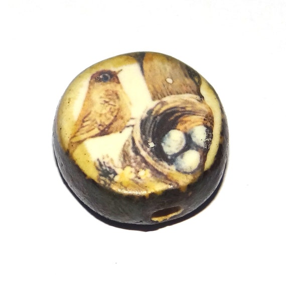 Ceramic Bird Nest Focal Bead Handmade Pottery Beads 24mm PP3-4