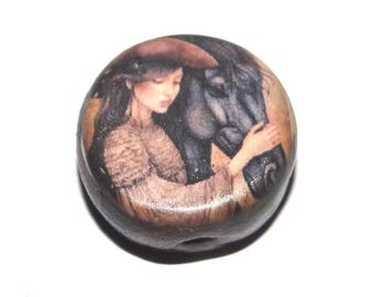 Ceramic Horse Focal Bead Handmade Pottery Beads 17mm PP6-2
