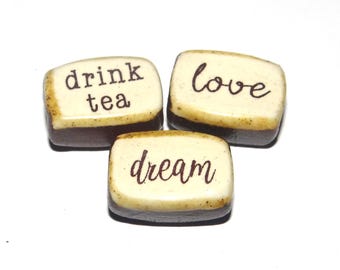 Ceramic Quote Word Bead Set Handmade 18x10mm  PP10-2