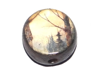 Ceramic Forest Focal Bead Handmade Pottery Beads 17mm PP6-2