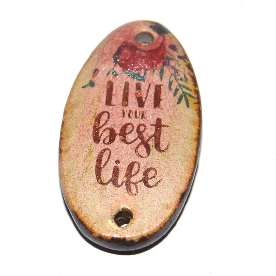 Ceramic Quote Pendant Handmade Focal Porcelain 30mm CC6-4