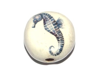 Ceramic Seahorse Focal Bead Handmade Pottery Beads 17mm PP6-1