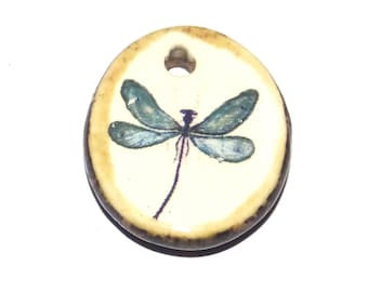 Small Ceramic Dragonfly Pendant Charm Handmade Focal Porcelain 20mm BB9-1