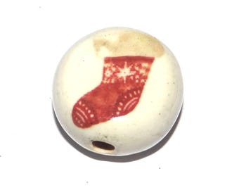 Ceramic Christmas Stocking Focal Bead Handmade Pottery Beads  17mm PP6-3