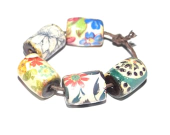Ceramic Barrel Bead Set Handmade Porcelain 13mm