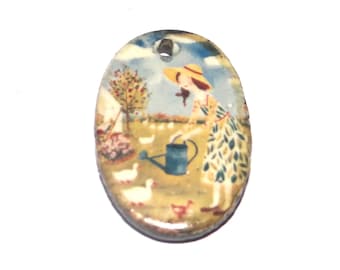 Ceramic Gardening Pendant Handmade Focal Porcelain 30mm CC4-1