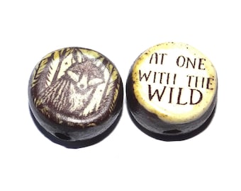 1 Ceramic Double Sided Quote Bead Porcelain Handmade 15mm BB7-4
