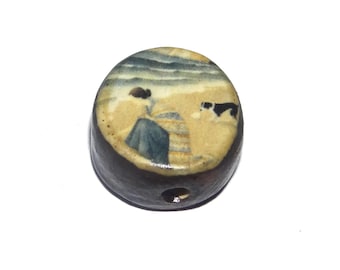 Ceramic Beach Dog Walk Focal Bead Handmade Pottery Beads 16-18mm BB3-1