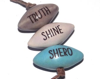 Ceramic Quote Word Bead Set Beads Handmade Pointy 24mm 1" BB1-1