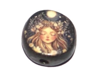 Ceramic Mother Earth Focal Bead Handmade Pottery Beads 17mm PP7-3