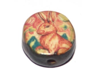 Ceramic Rabbit Focal Bead Handmade Pottery Beads 17mm BB8-2