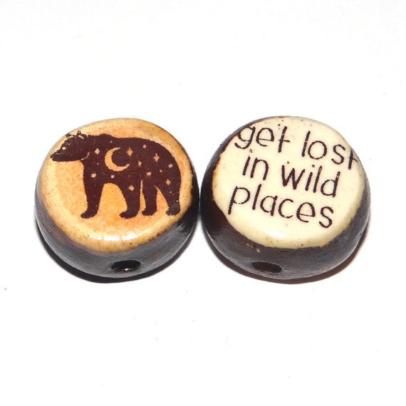 1 Ceramic Double Sided Quote Bead Porcelain Handmade 18mm CC4-3