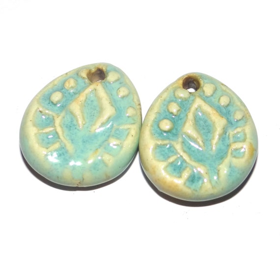 Ceramic Earring Charms Pair Beads Handmade Rustic PP1-4