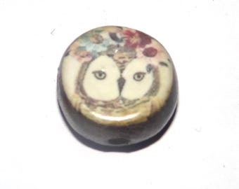 Ceramic Owl Focal Bead Handmade Pottery Beads 16mm PP4-2