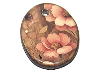 Ceramic Floral Pendant Handmade Focal Porcelain 25mm CC7-3
