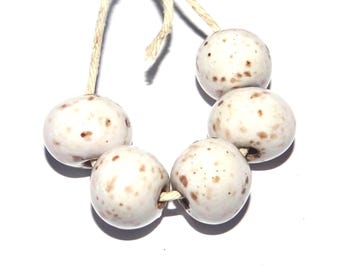 Ceramic White Gloss Speckled Bead Set Handmade 13mm