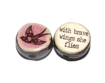 1 Ceramic Star Double Sided Quote Bead Porcelain Handmade 13mm BB3-4