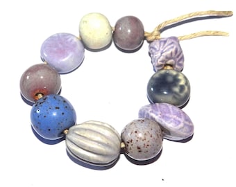 Ceramic Bead Set Textured Glazed Pottery Clay Handmade Porcelain 8-12mm