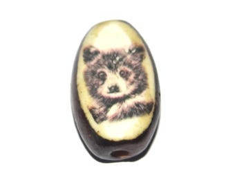 Ceramic Bear Focal Bead Handmade Pottery Beads 21mm PP7-2
