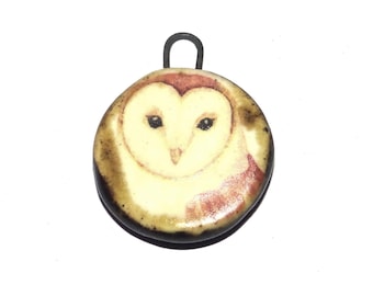 Ceramic Owl Charm Pendant Handmade Focal Porcelain 20mm PP9-4