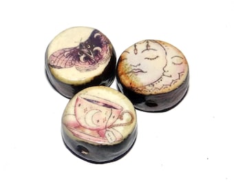 Ceramic Bead Trio Mystic Magic Porcelain Handmade 14mm CC3-2