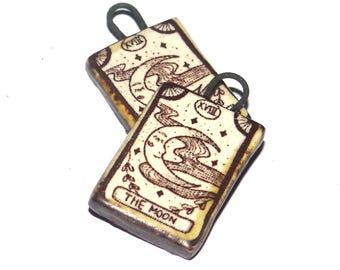 Ceramic Tarot Moon Charms Beads Pair Porcelain 21mm BB10-1