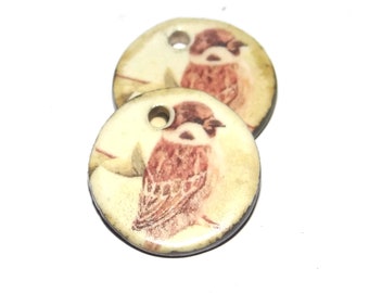 Ceramic Bird Earring Charms Pair Beads Handmade Rustic 18mm/0.7" P1-1