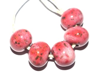 Ceramic Hot Pink Speckled Bead Set Handmade 13mm
