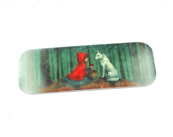 Metal Faux Tin Red Riding Hood Wolf Bracelet Bar Cuff Pendant Handmade 40mm MM9-1