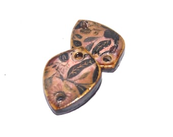 Ceramic Flower Charms Beads Pair Porcelain 22x15mm CC4-4