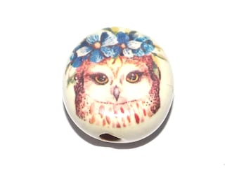 Ceramic Owl Focal Bead Handmade Pottery Beads 17-18mm BB7-2