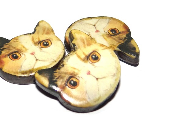 Ceramic Cat Face Focal Bead Handmade 20mm CC4-4