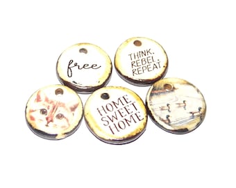 Ceramic Charms Quote Animals Small Pendant Porcelain Handmade 15mm CC2-3