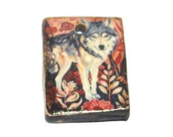 Ceramic Wolf Pendant Handmade Focal Porcelain 29mm PP5-3