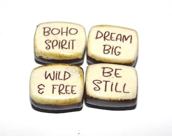 Ceramic Quote Word Bead Set Handmade 18x10mm  PP10-2