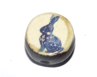 Ceramic Astro Bunny Focal Bead Handmade Pottery Beads 16mm PP1-3
