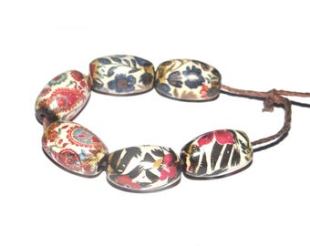 Ceramic Flower Bead Pairs x3 Porcelain 18mm CC9-3