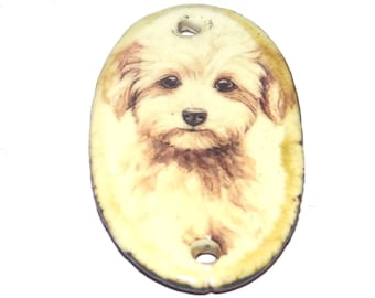 Ceramic Dog Pendant Handmade Focal Porcelain 30mm CC7-3