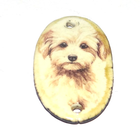 Ceramic Dog Pendant Handmade Focal Porcelain 30mm CC7-3