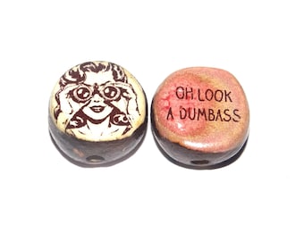 1 Ceramic Quote Bead Two Sided Porcelain Handmade  16-18mm PP6-1