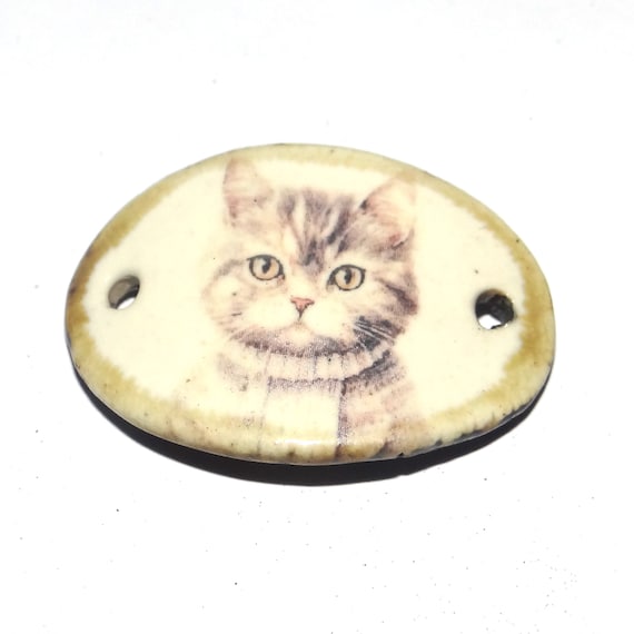 Ceramic Cat Bracelet Bar Cuff Porcelain 30mm CC4-2