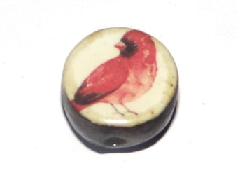 Ceramic Cardinal Focal Bead Handmade Pottery Beads 16mm PP3-1