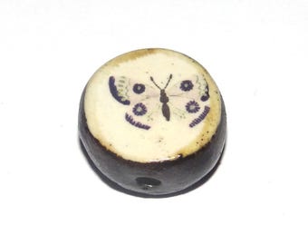 Ceramic Butterfly Focal Bead Handmade Pottery Beads 16mm BB1-2