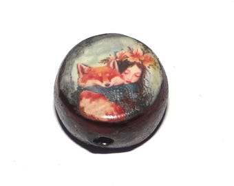 Ceramic Fox Focal Bead Handmade Pottery Beads 17-18mm BB7-2