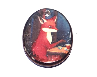 Ceramic Fox Pendant Handmade Focal Porcelain 28mm CC7-1